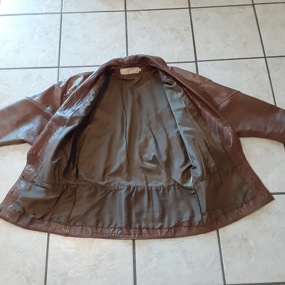 💥SALE💥 Vtg Miki  Martin Dolman Sleeve Brown Leather Batwing Aviator Jacket Med - Picture 15 of 17